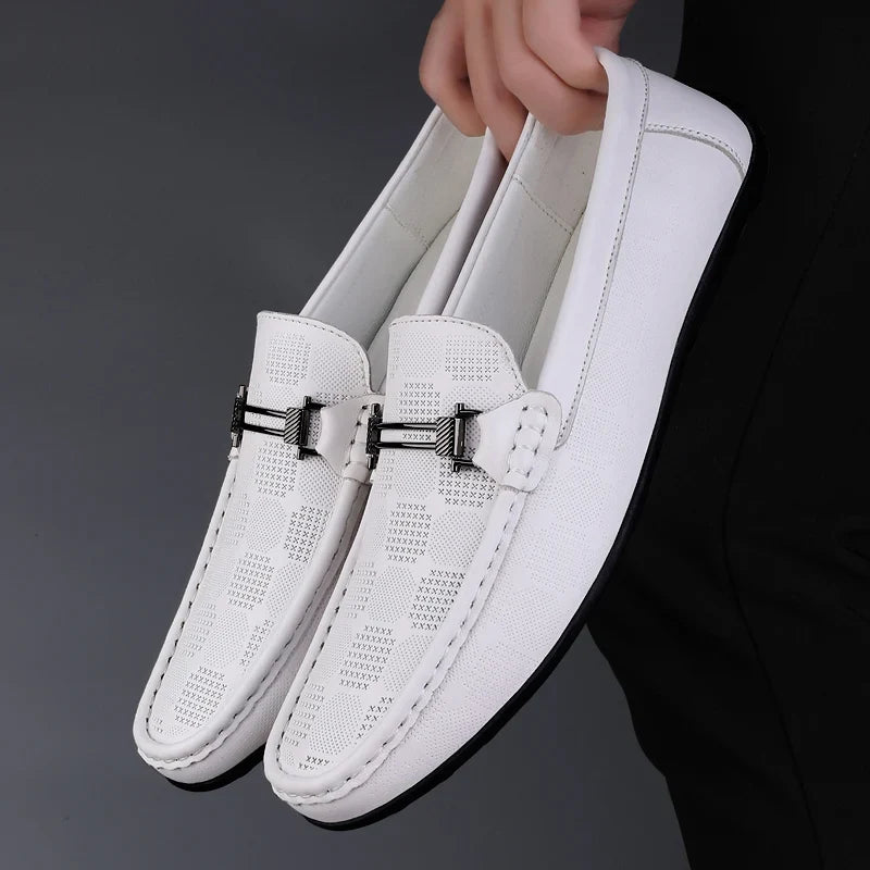 Stylish Leather Loafer for Women with Round Toe Slip On Buckle Detail Casual Style