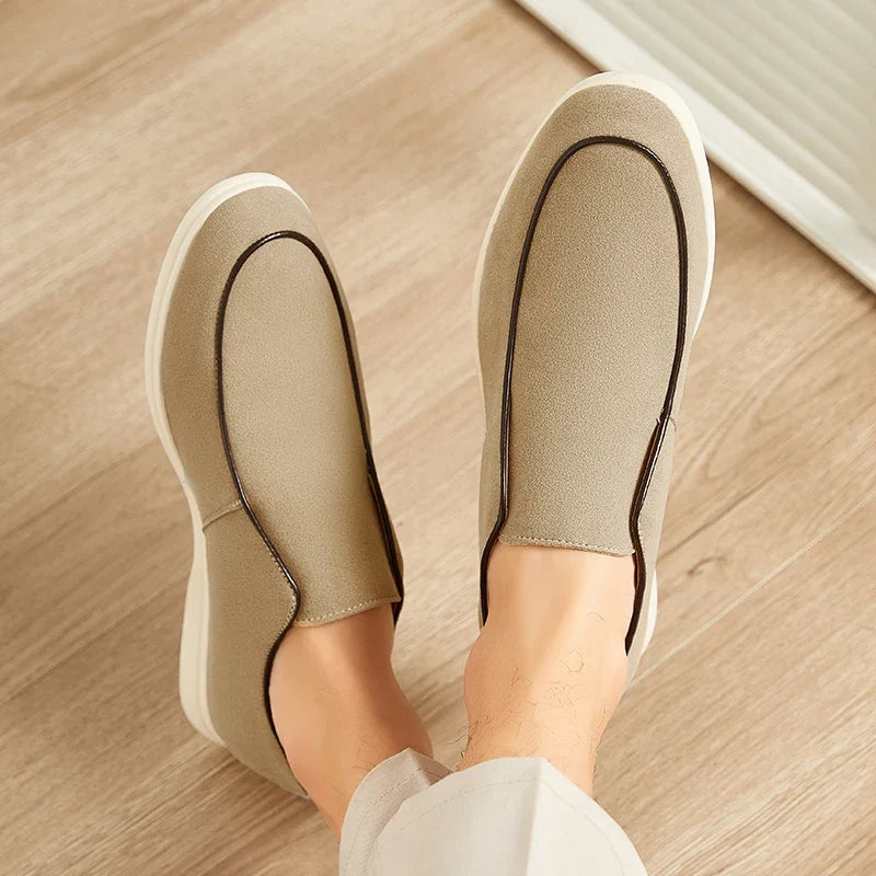 Effortless Suede Loafer Sneaker for Women with Round Toe Platform Sole Slip On Casual Style