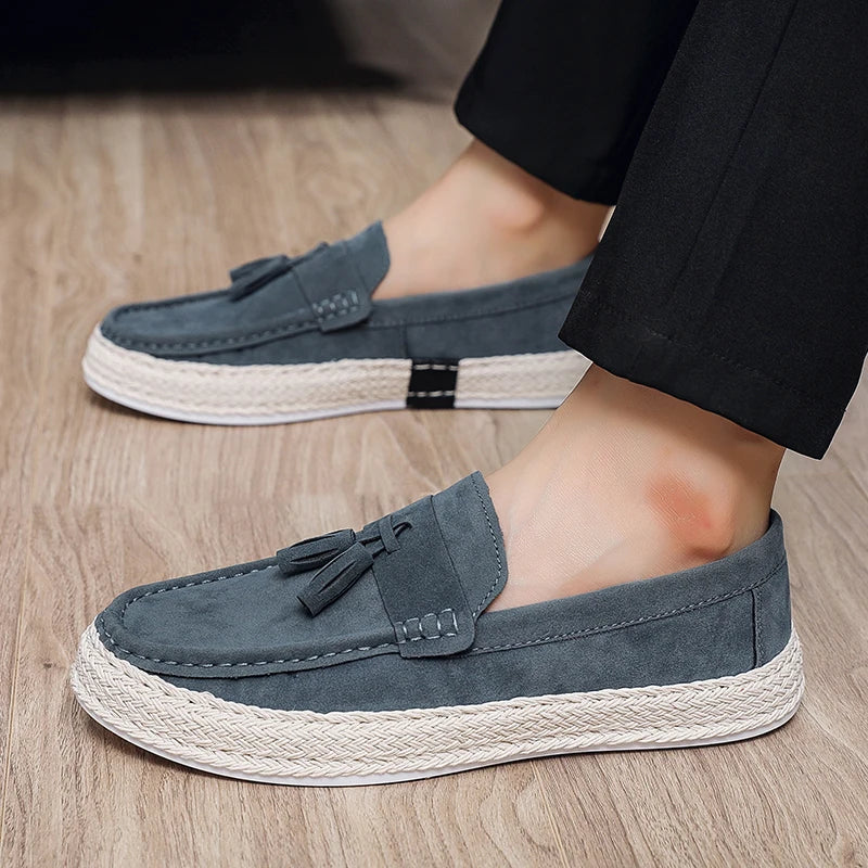 Comfortable Suede Tassel Loafer for Women with Espadrille Braided Sole Slip On Casual Style