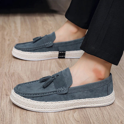 Comfortable Suede Tassel Loafer for Women with Espadrille Braided Sole Slip On Casual Style