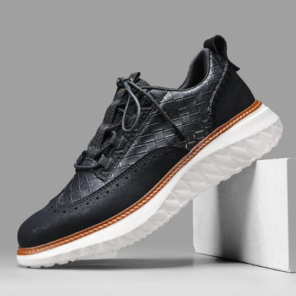 Stylish Woven Leather Brogue Sneaker for Women with Lace Up Wingtip Chunky Sole Casual Style