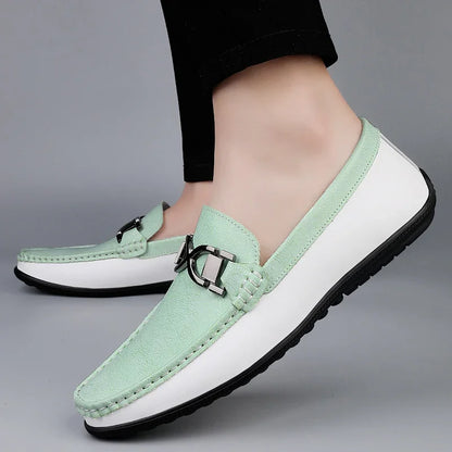 Comfortable Leather Loafer for Women with Metal Buckle Round Toe Slip On Casual Style