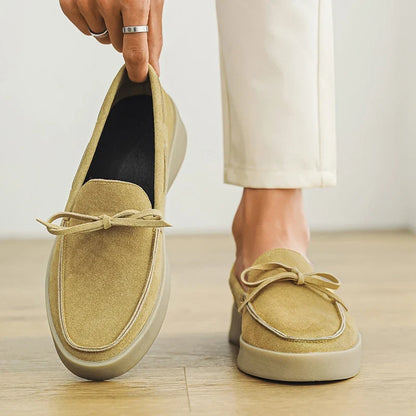 Comfortable Suede Loafer for Women with Bow Tie Platform Sole Slip On Casual Style
