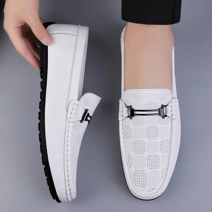 Stylish Leather Loafer for Women with Round Toe Slip On Buckle Detail Casual Style