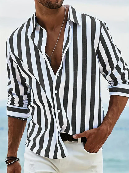 Effortless Striped Linen Shirt for Women with Collar Long Sleeve Button Front Relaxed Casual Style
