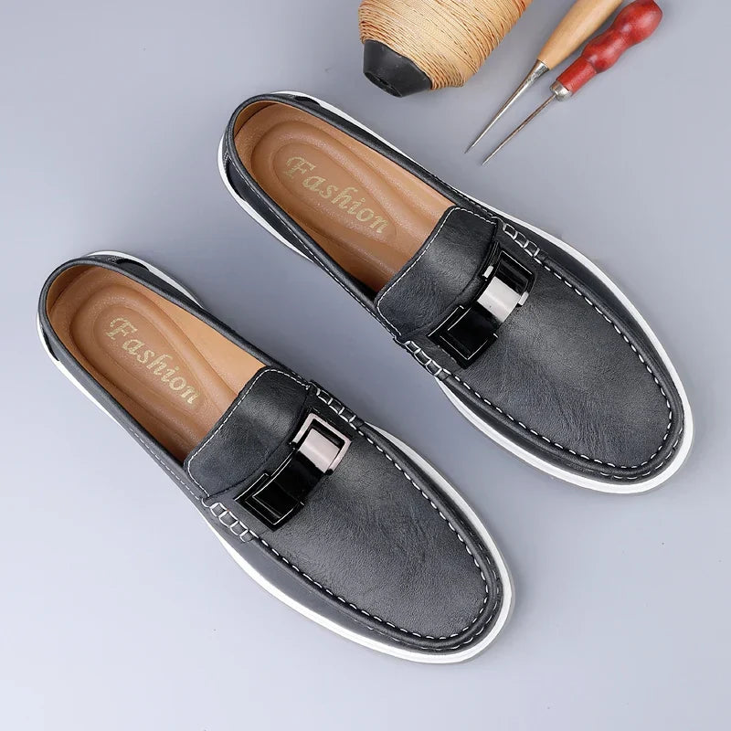 Stylish Leather Loafer for Women with Buckle Strap Slip On Cushioned Casual Style