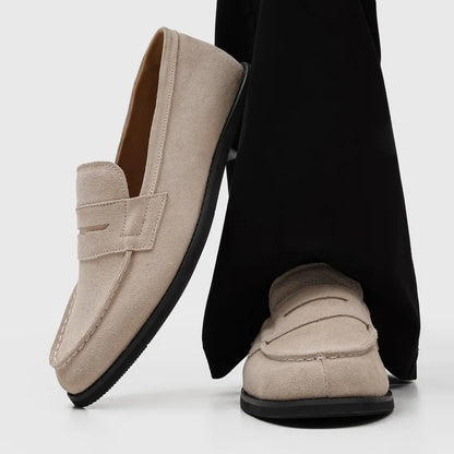 Effortless Suede Penny Loafer for Women with Round Toe Flat Sole Slip On Casual Style
