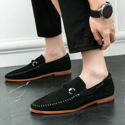 Stylish Perforated Suede Loafer for Women with Horsebit Buckle Moc Toe Slip On Casual Style