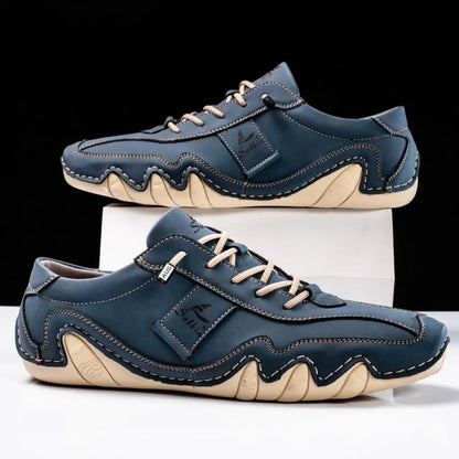 Comfortable Leather Fashion Sneaker for Women with Lace Up Stitched Moc Toe Contrast Sole Casual Style