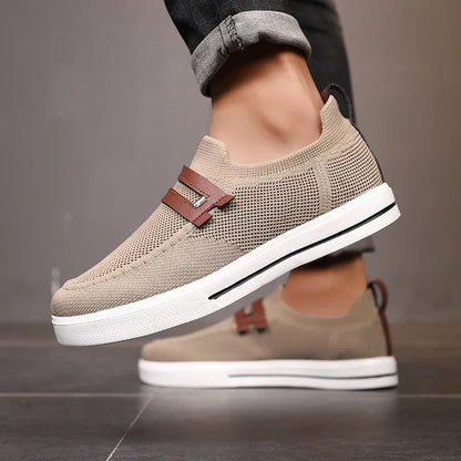 Effortless Knit Slip-On Sneaker for Women with Leather Trim Ribbed Sole Casual Style