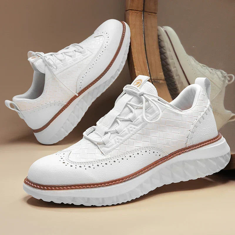 Stylish Woven Leather Brogue Sneaker for Women with Lace Up Wingtip Chunky Sole Casual Style