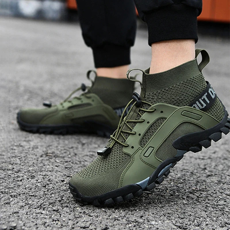 Effortless Knit Mesh Trail Sneaker for Women with High Top Lace Up Rugged Outsole Casual Style