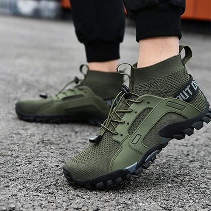 Effortless Knit Mesh Trail Sneaker for Women with High Top Lace Up Rugged Outsole Casual Style