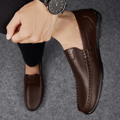 Comfortable Leather Loafer for Women with Round Toe Slip-On Stitched Apron Casual Style
