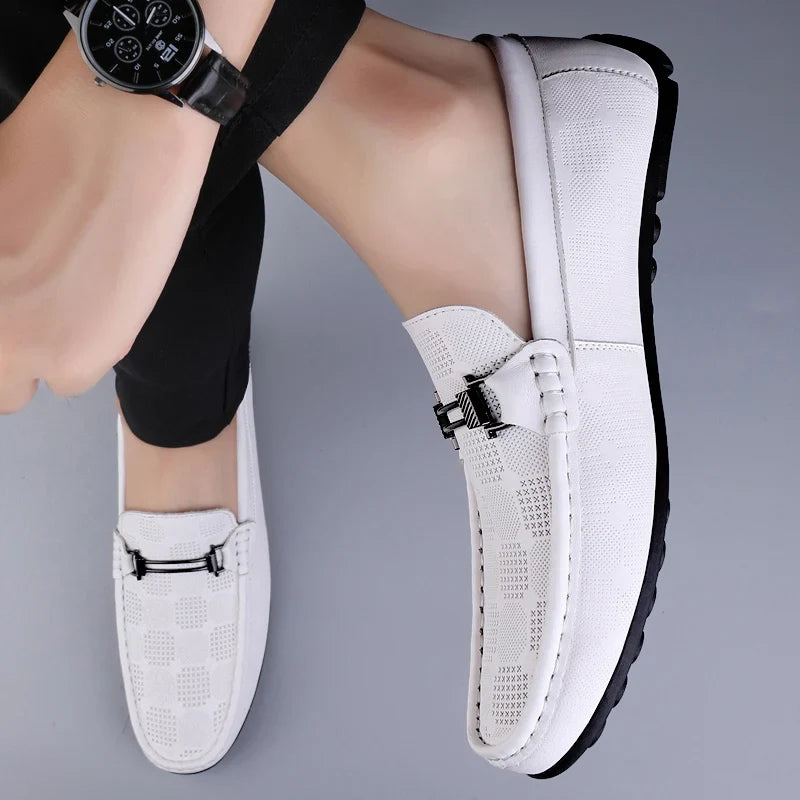 Stylish Leather Loafer for Women with Round Toe Slip On Buckle Detail Casual Style