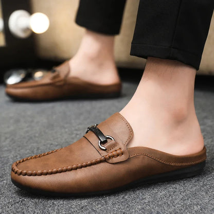 Comfortable Leather Mule Loafer for Women with Buckle Strap Backless Slip On Casual Style