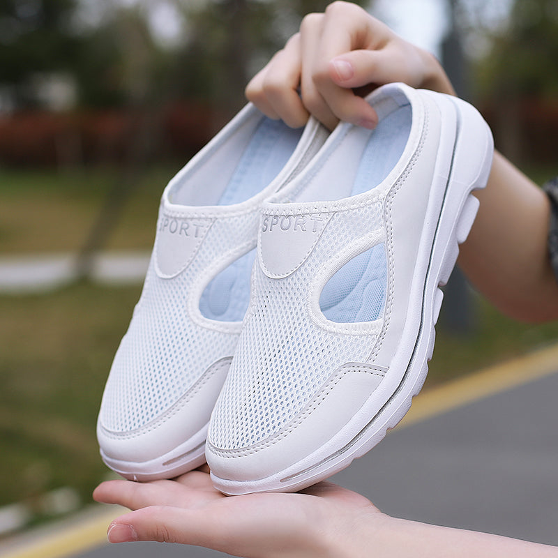 Comfortable Mesh Slip On Mule Sneaker for Women with Cutout Vent Platform Sole Sport Style