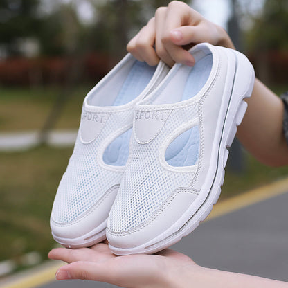 Comfortable Mesh Slip On Mule Sneaker for Women with Cutout Vent Platform Sole Sport Style