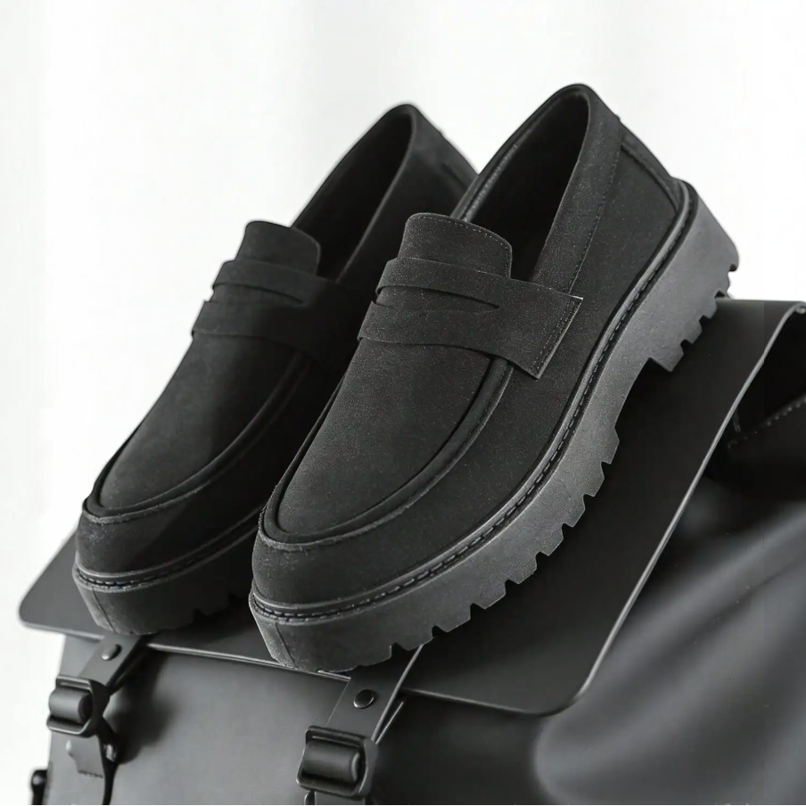 Effortless Suede Platform Loafer for Women with Round Toe Penny Strap Chunky Lug Sole Casual Style