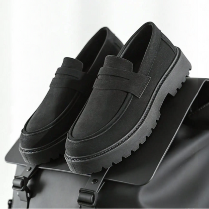 Effortless Suede Platform Loafer for Women with Round Toe Penny Strap Chunky Lug Sole Casual Style