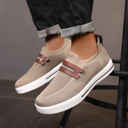 Effortless Knit Slip-On Sneaker for Women with Leather Trim Ribbed Sole Casual Style