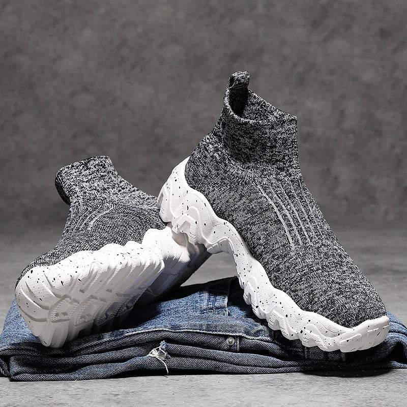 Comfortable Knit Sock Sneaker for Women with Slip On High Top Chunky Sole Casual Style