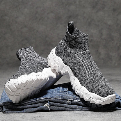 Comfortable Knit Sock Sneaker for Women with Slip On High Top Chunky Sole Casual Style