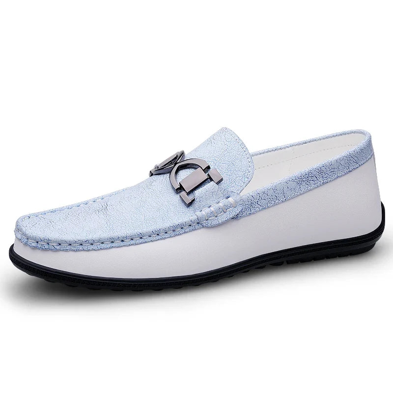 Comfortable Leather Loafer for Women with Metal Buckle Round Toe Slip On Casual Style