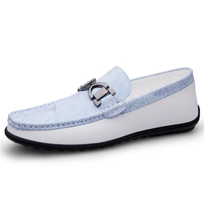 Comfortable Leather Loafer for Women with Metal Buckle Round Toe Slip On Casual Style