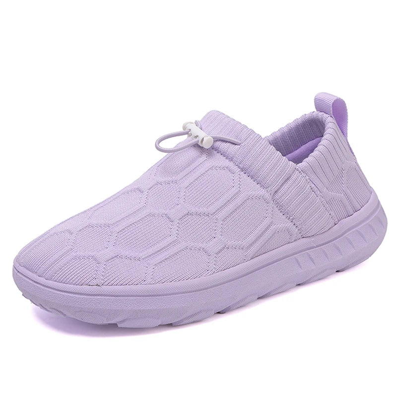 Comfortable Knit Sneaker for Women with Slip On Drawstring Honeycomb Texture Casual Style
