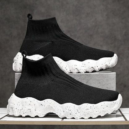 Comfortable Knit Sock Sneaker for Women with Slip On High Top Chunky Sole Casual Style