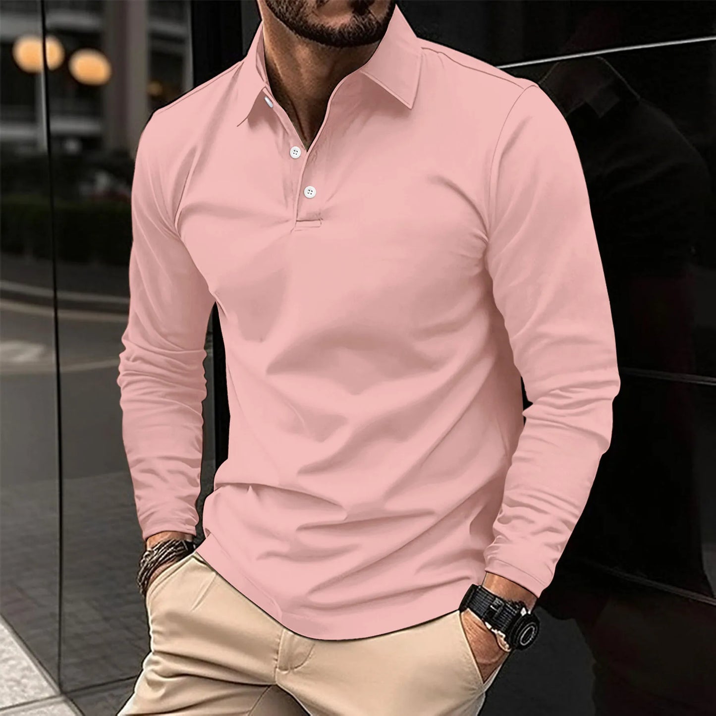 Elegant Ribbed Polo Shirt for Women with Collar Long Sleeve Button Placket Casual Style