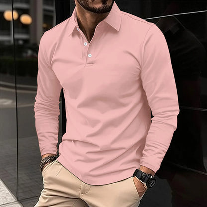 Elegant Ribbed Polo Shirt for Women with Collar Long Sleeve Button Placket Casual Style