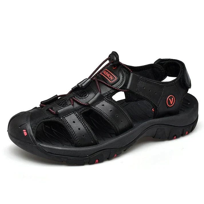 Comfortable Leather Sandals for Women with Closed Toe Bungee Lace Adjustable Strap Outdoor Style