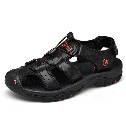 Comfortable Leather Sandals for Women with Closed Toe Bungee Lace Adjustable Strap Outdoor Style