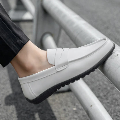 Elegant Leather Penny Loafer for Women with Round Toe Slip On Stitched Trim Style