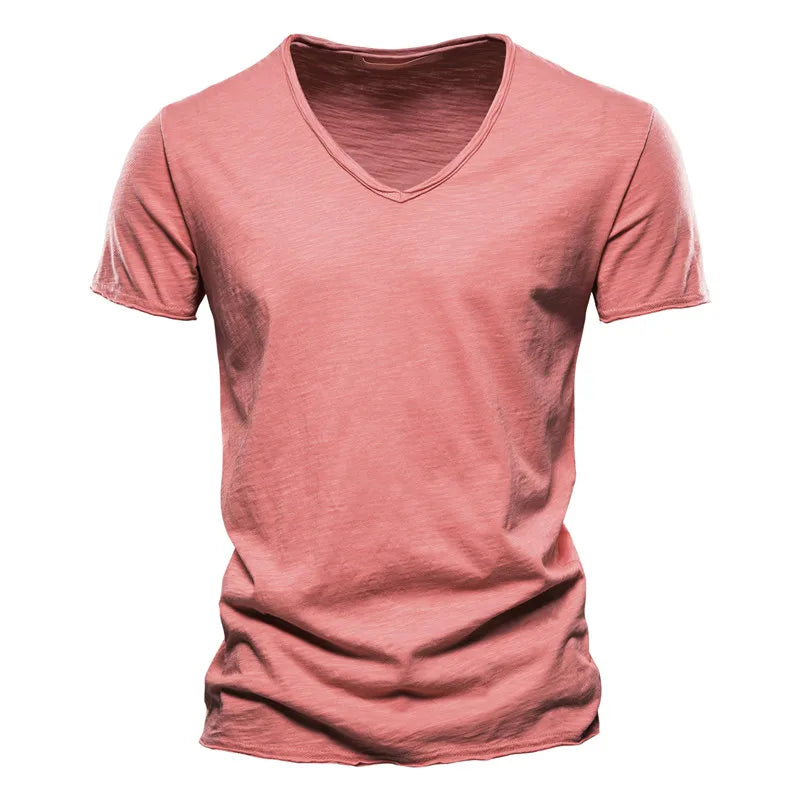 Effortless Slub Cotton T-Shirt for Women with V Neck Short Sleeve Relaxed Casual Style