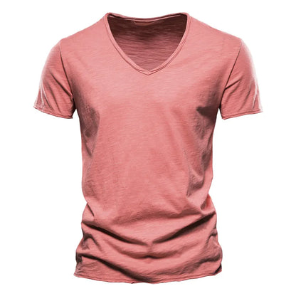 Effortless Slub Cotton T-Shirt for Women with V Neck Short Sleeve Relaxed Casual Style