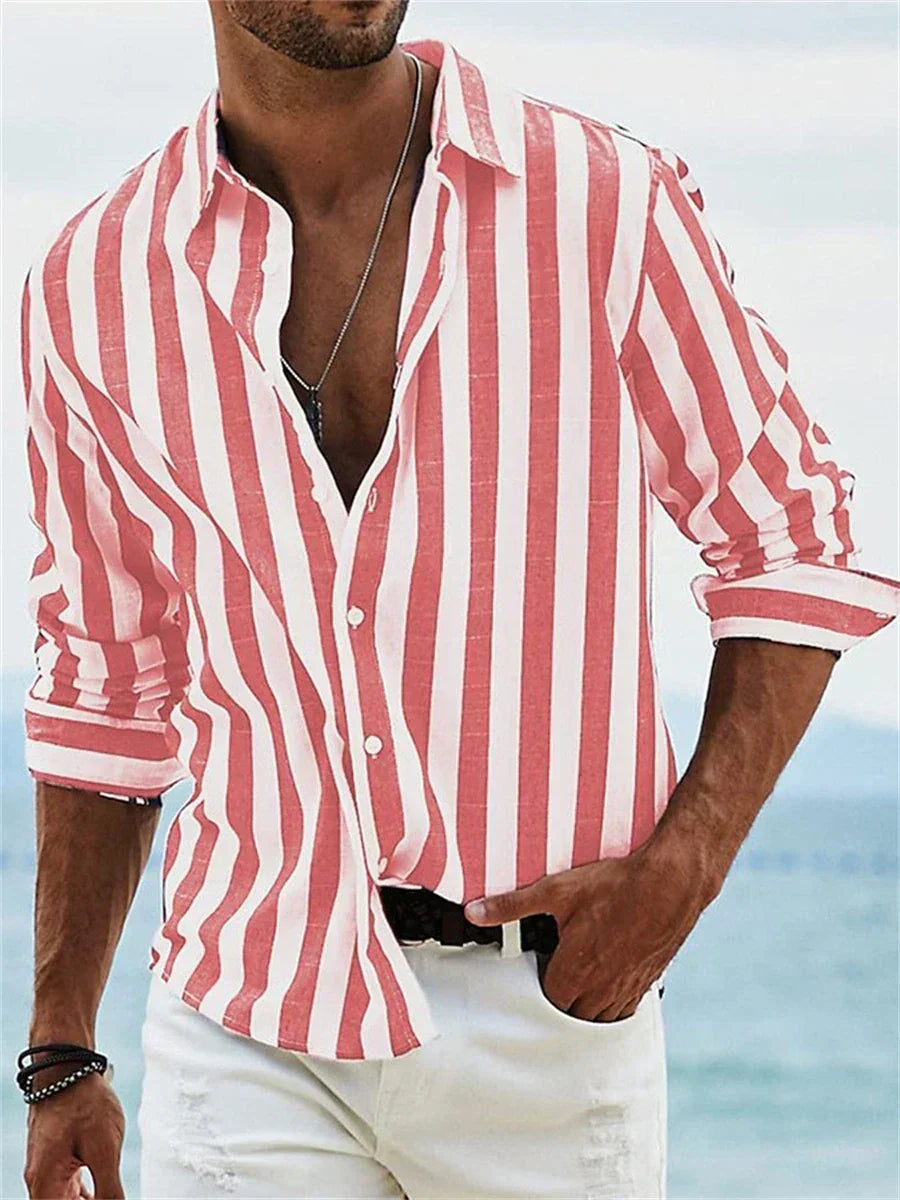 Effortless Striped Linen Shirt for Women with Collar Long Sleeve Button Front Relaxed Casual Style