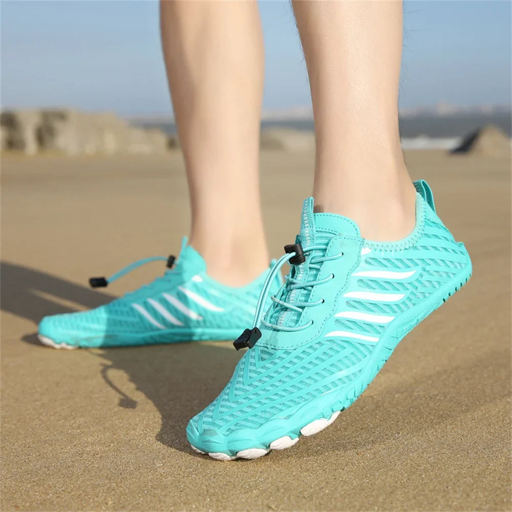 Comfortable Mesh Quick Dry Water Shoes for Women with Toggle Lace Barefoot Sole Casual Style