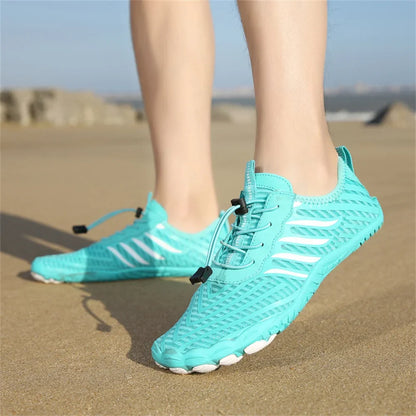 Comfortable Mesh Quick Dry Water Shoes for Women with Toggle Lace Barefoot Sole Casual Style