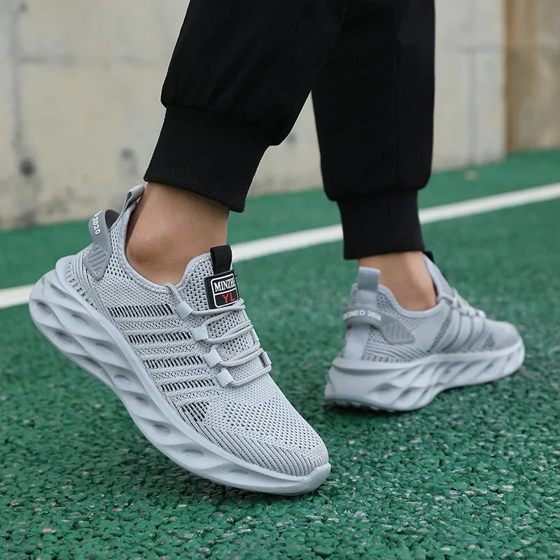Comfortable Knit Mesh Fashion Sneaker for Women with Lace Up Chunky Sole Blade Cutout Design Casual Style
