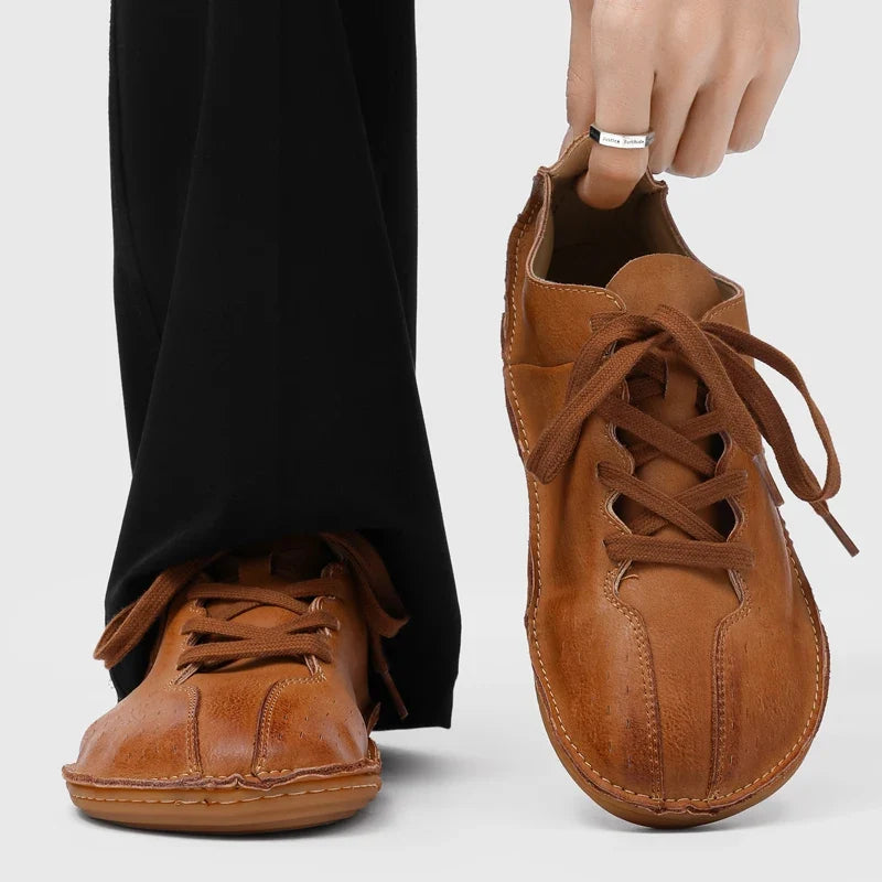 Effortless Leather Lace Up Sneaker for Women with Round Toe Hand Stitched Flat Sole Casual Style