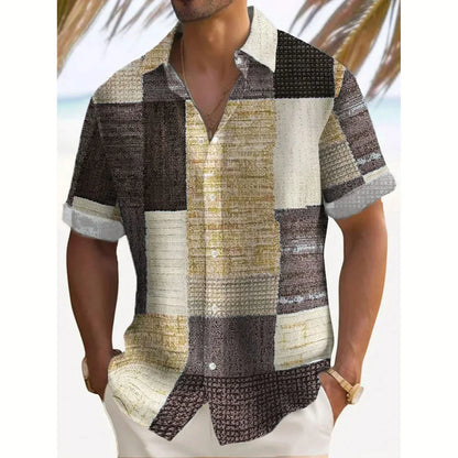 Effortless Patchwork Print Button Up Shirt for Women with Collar Short Sleeve Relaxed Casual Style