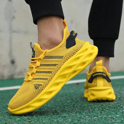Comfortable Knit Mesh Fashion Sneaker for Women with Lace Up Chunky Sole Blade Cutout Design Casual Style