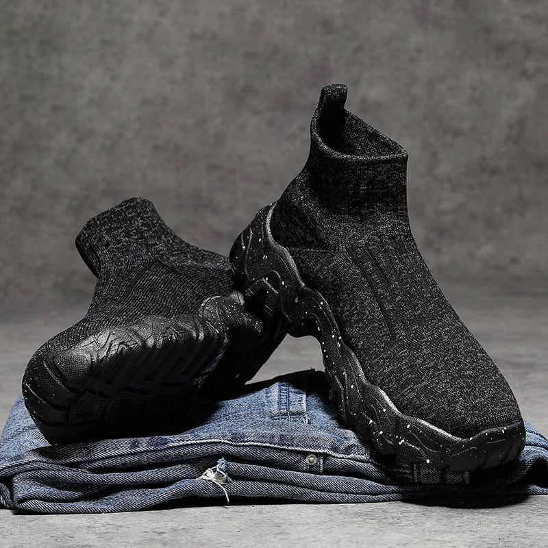 Comfortable Knit Sock Sneaker for Women with Slip On High Top Chunky Sole Casual Style