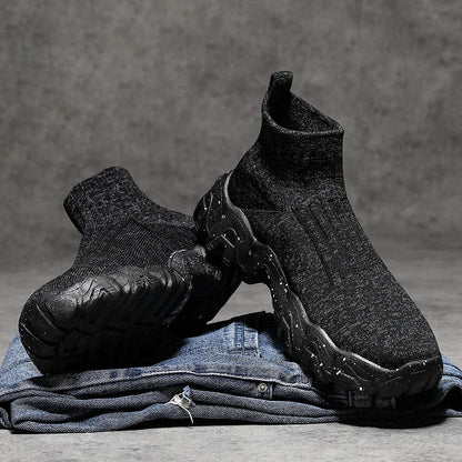 Comfortable Knit Sock Sneaker for Women with Slip On High Top Chunky Sole Casual Style