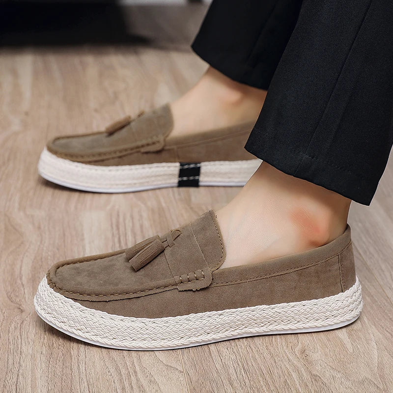 Comfortable Suede Tassel Loafer for Women with Espadrille Braided Sole Slip On Casual Style