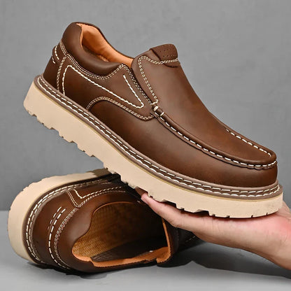 Stylish Leather Loafer for Women with Moc Toe Slip-On Stitched Platform Style