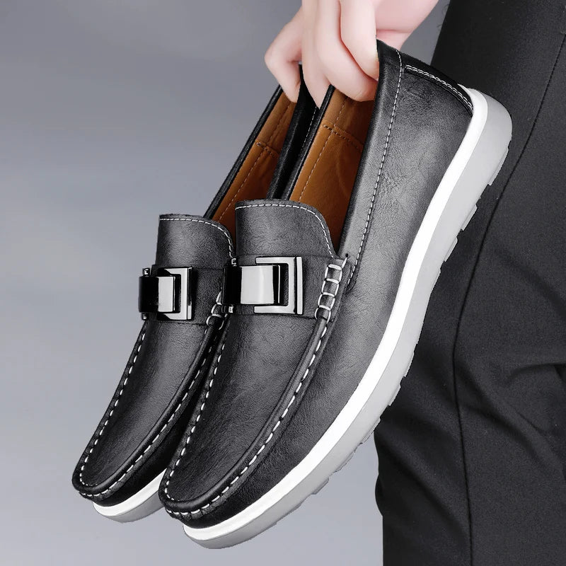 Stylish Leather Loafer for Women with Buckle Strap Slip On Cushioned Casual Style